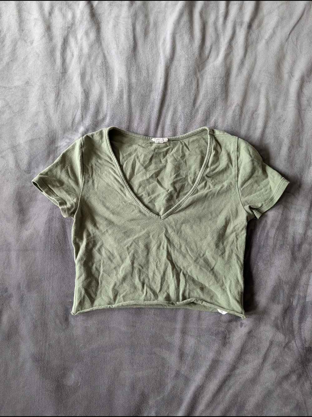 Garage Olive Green Cropped V-Neck Tee